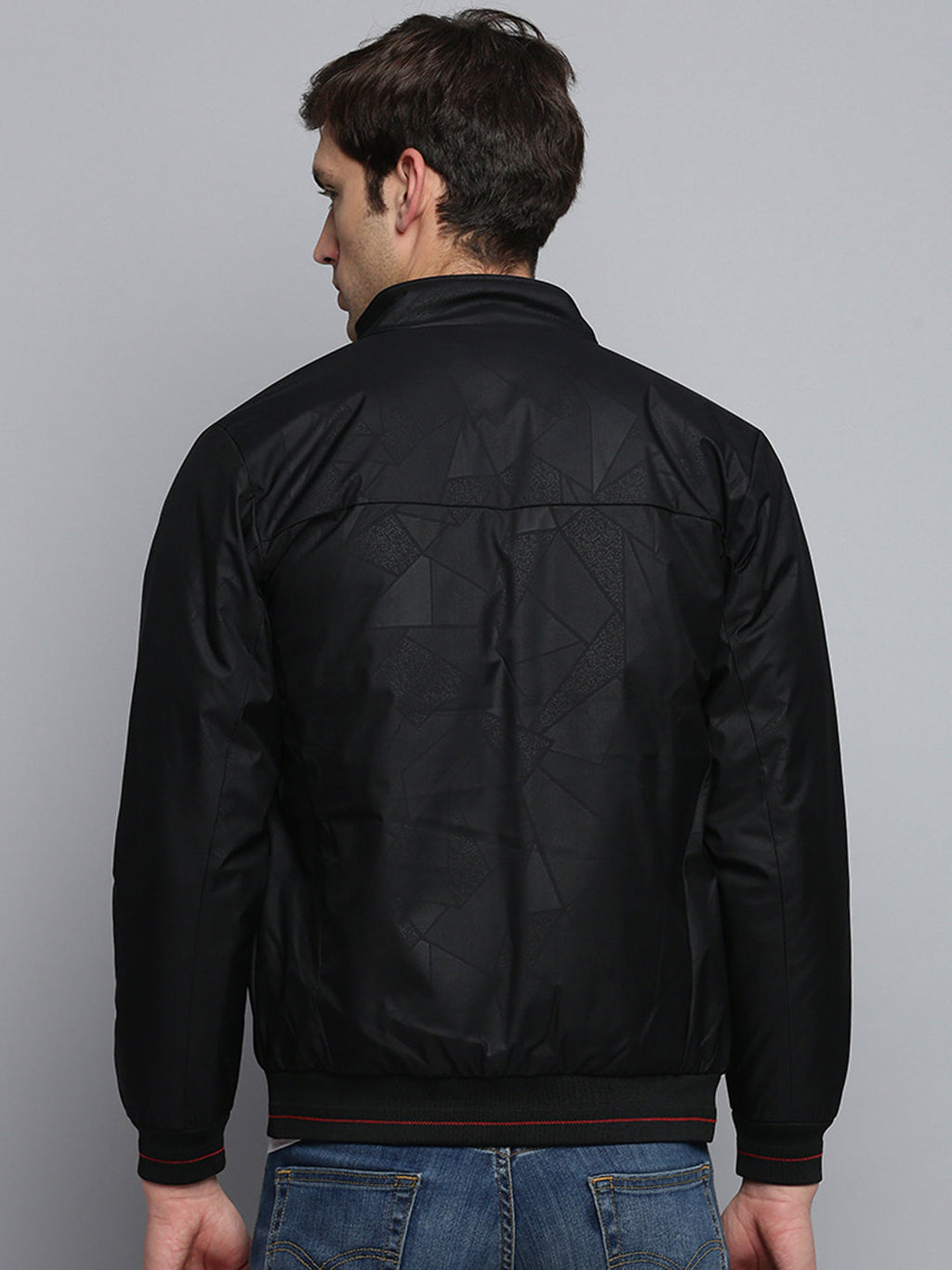 Men's Mock Black Collar Geometric Printed Padded Jacket