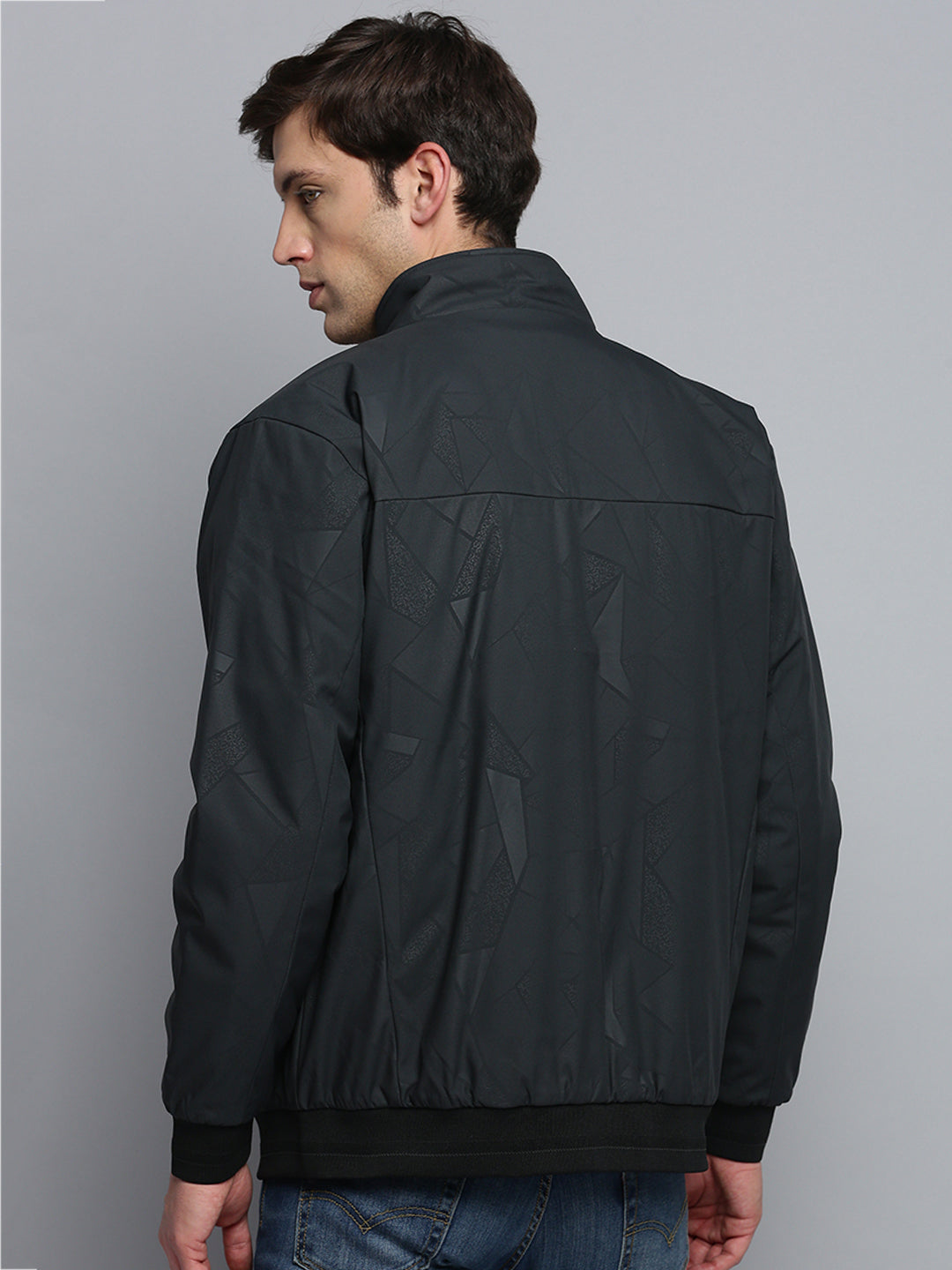 Men's Mock Collar Solid Grey Padded Jacket