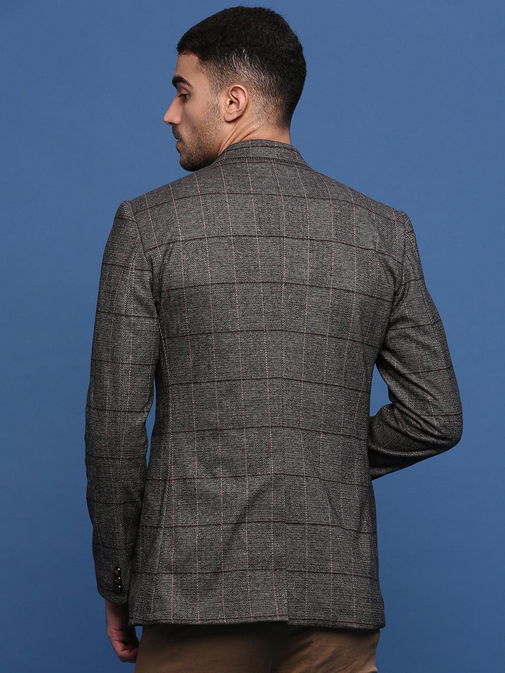Men's Brown Slim Fit Checked Single Breasted Blazer