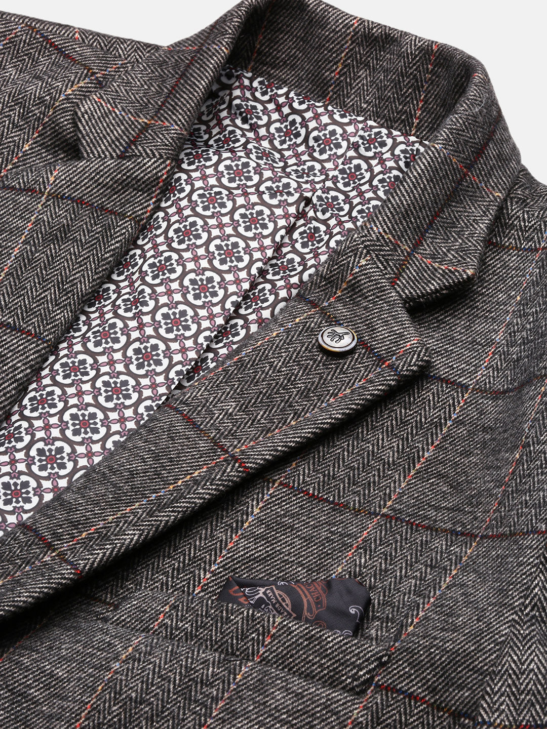 Men's Brown Slim Fit Checked Single Breasted Blazer