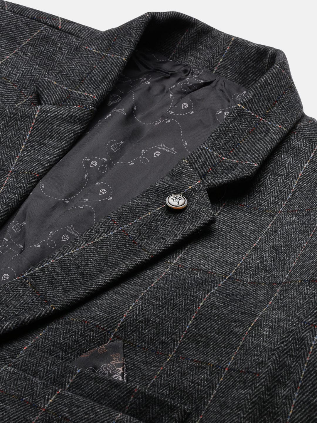 Men's Charcoal Striped Slim Fit Single Breasted Blazer