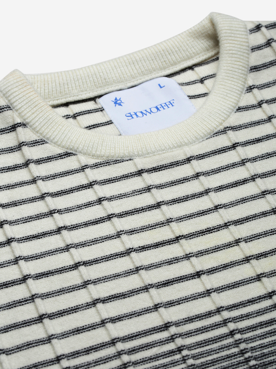 Men's Black Round Neck Striped Sweater