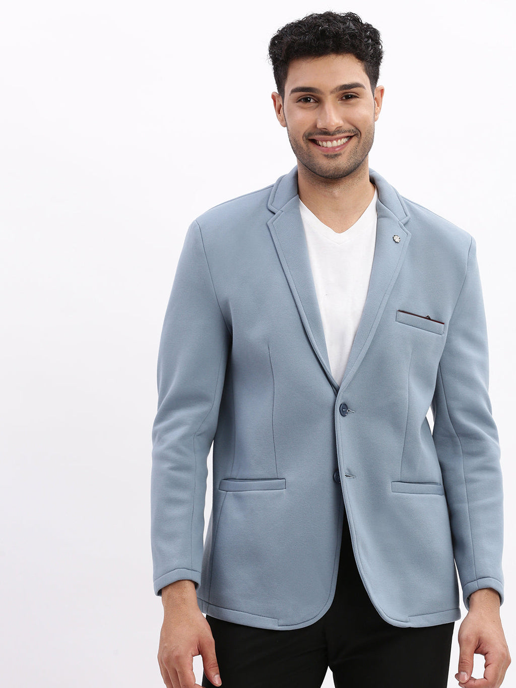 Men's Blue Solid Single Breasted Blazer