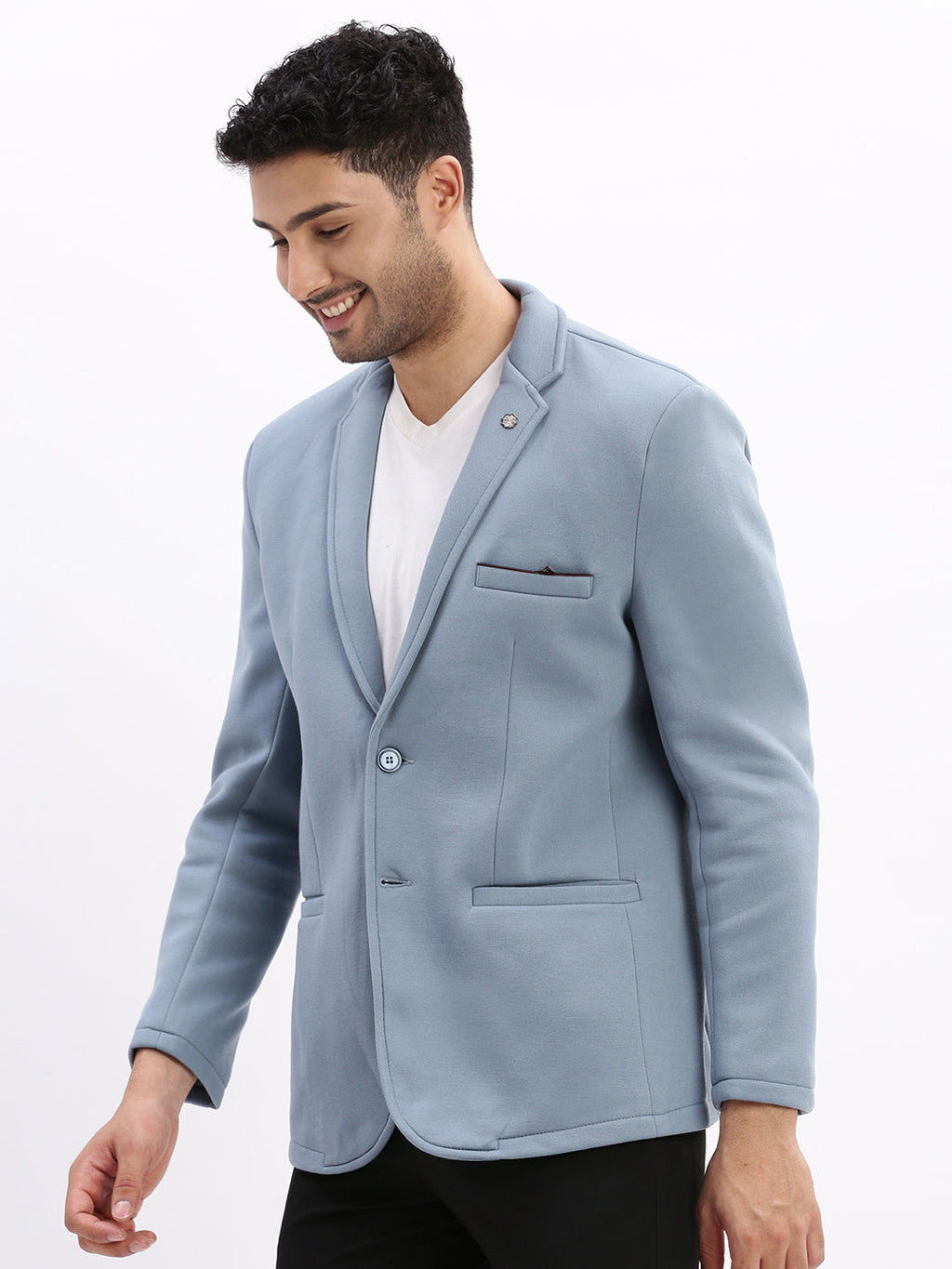 Men's Blue Solid Single Breasted Blazer