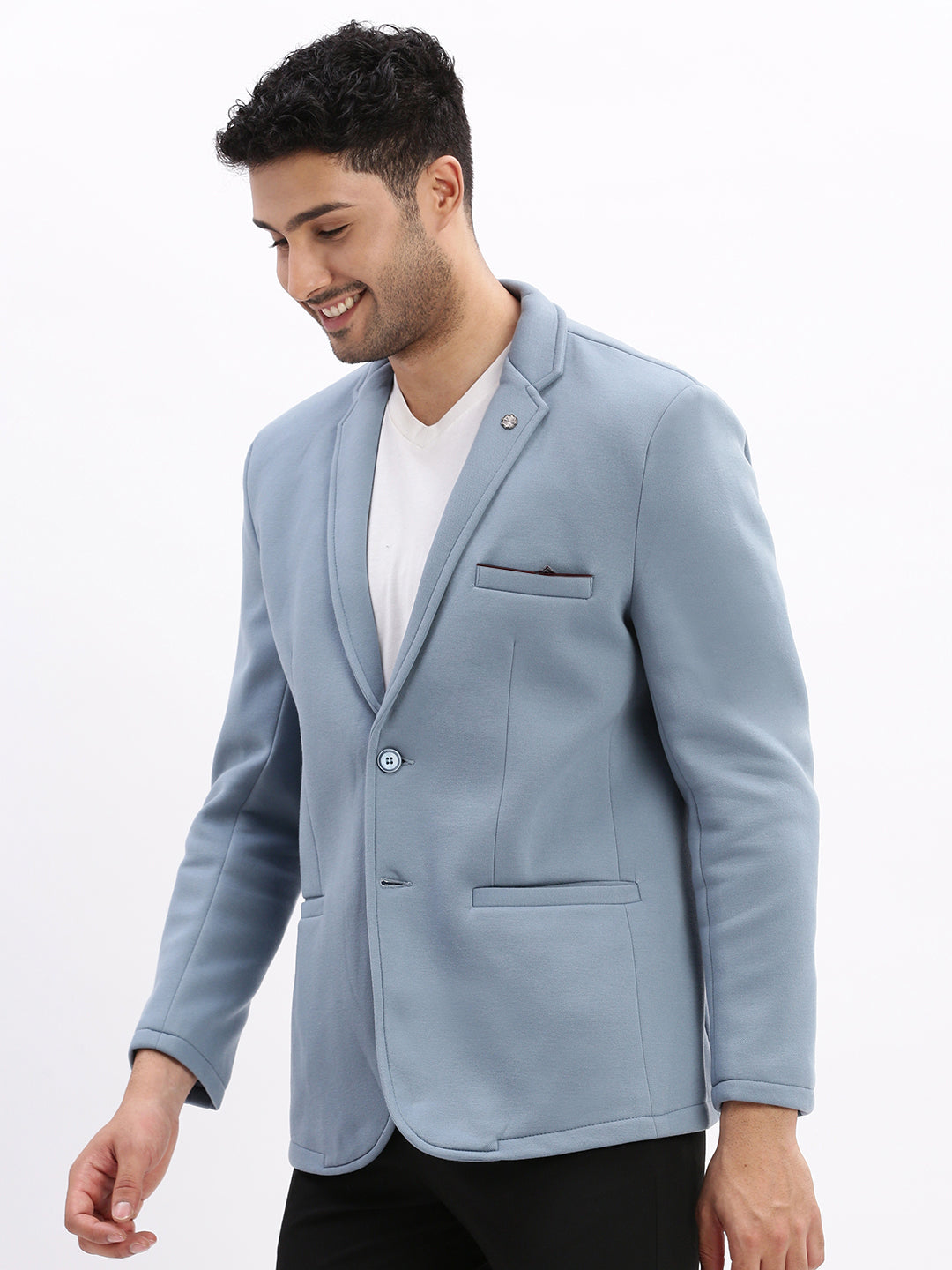 Men's Blue Solid Single Breasted Blazer