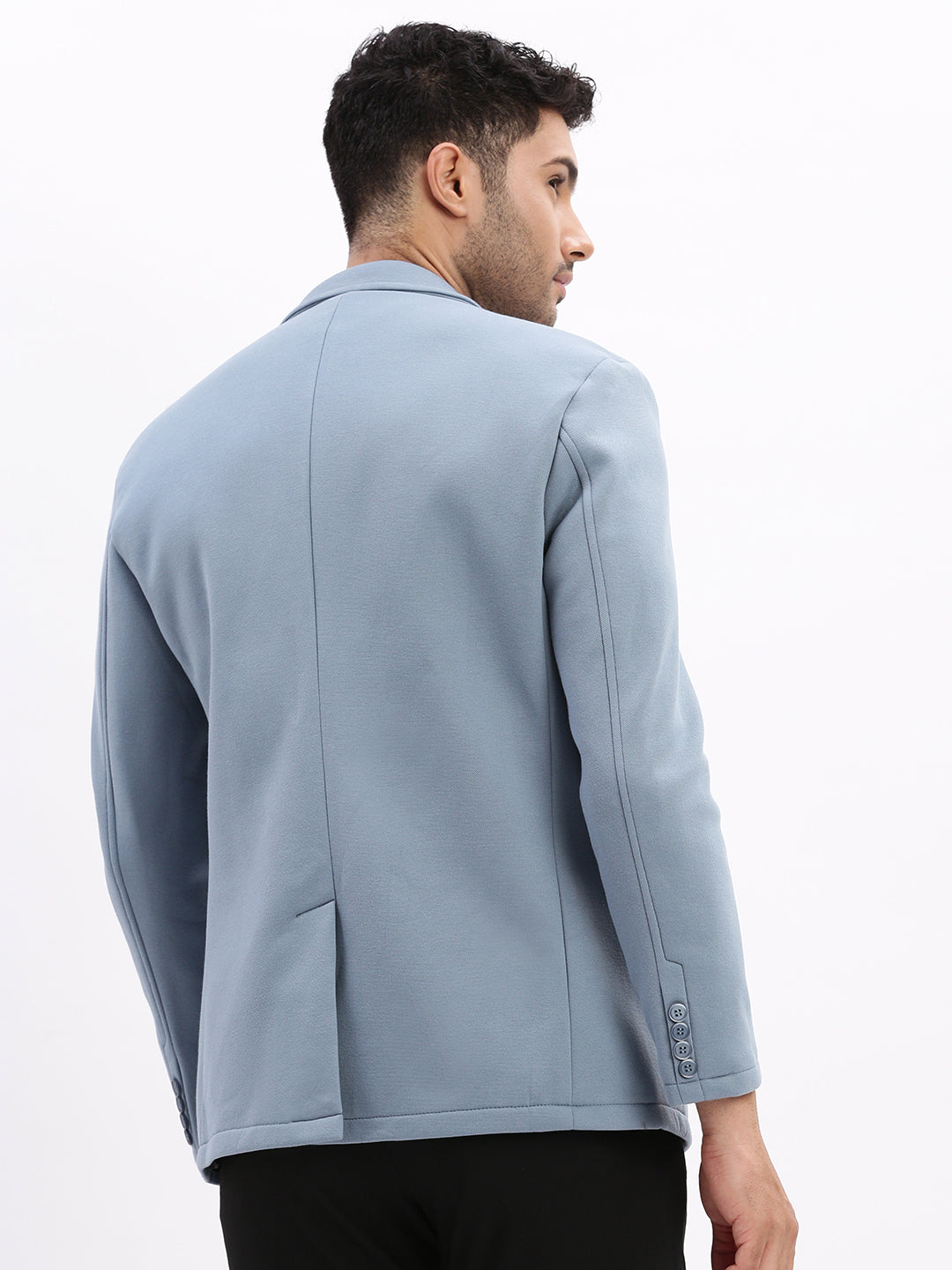 Men's Blue Solid Single Breasted Blazer