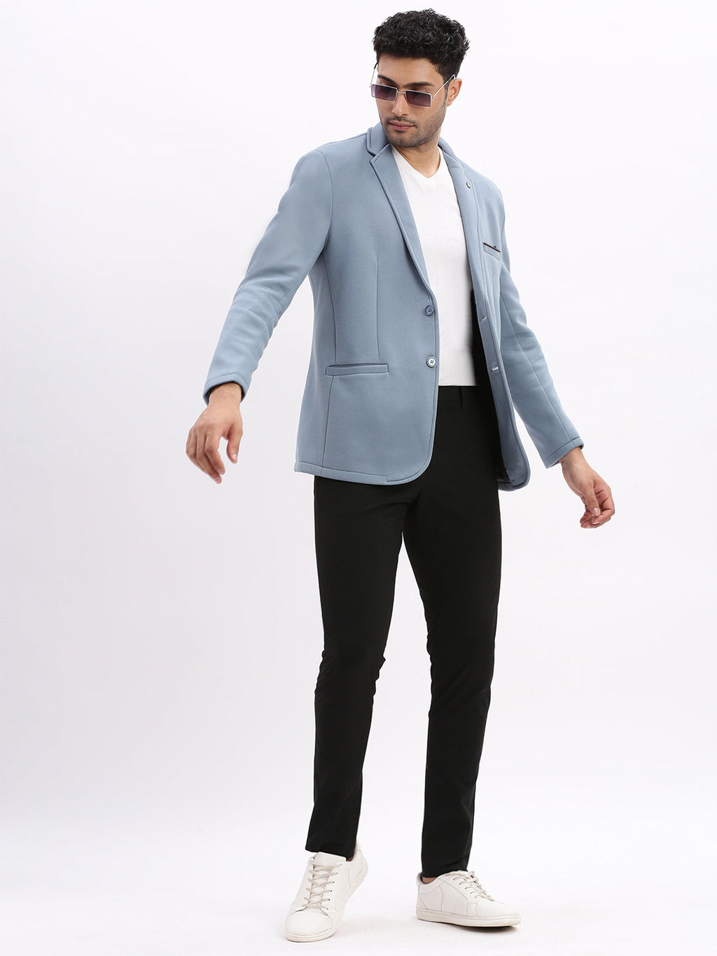 Men's Blue Solid Single Breasted Blazer
