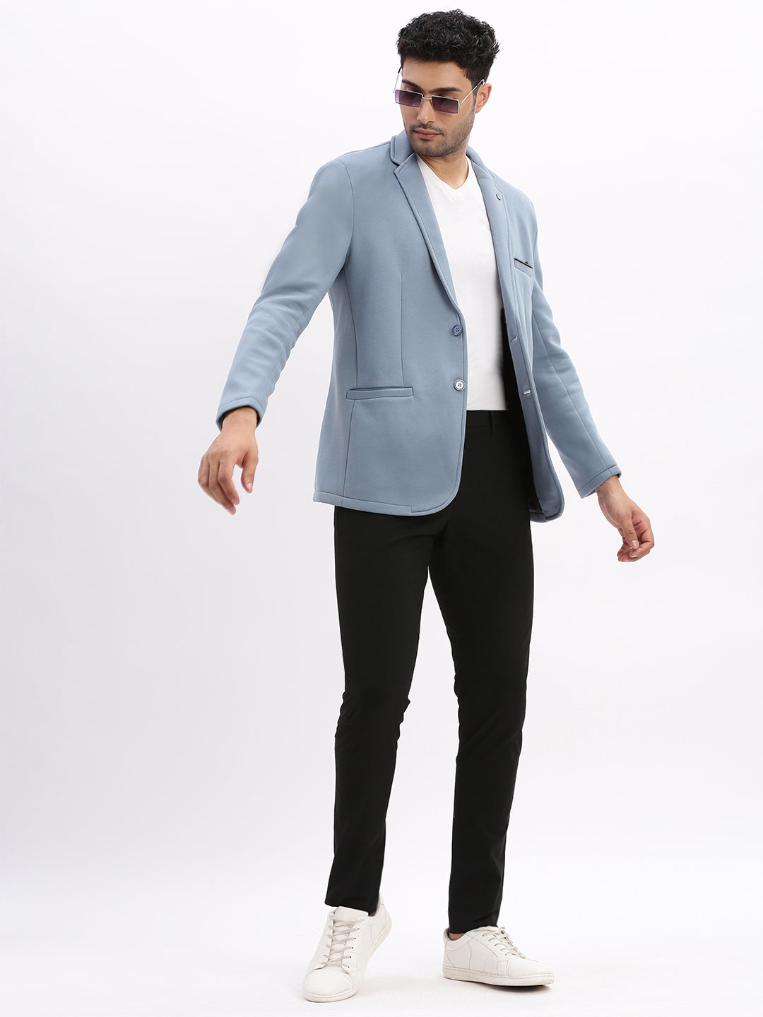 Men's Blue Solid Single Breasted Blazer