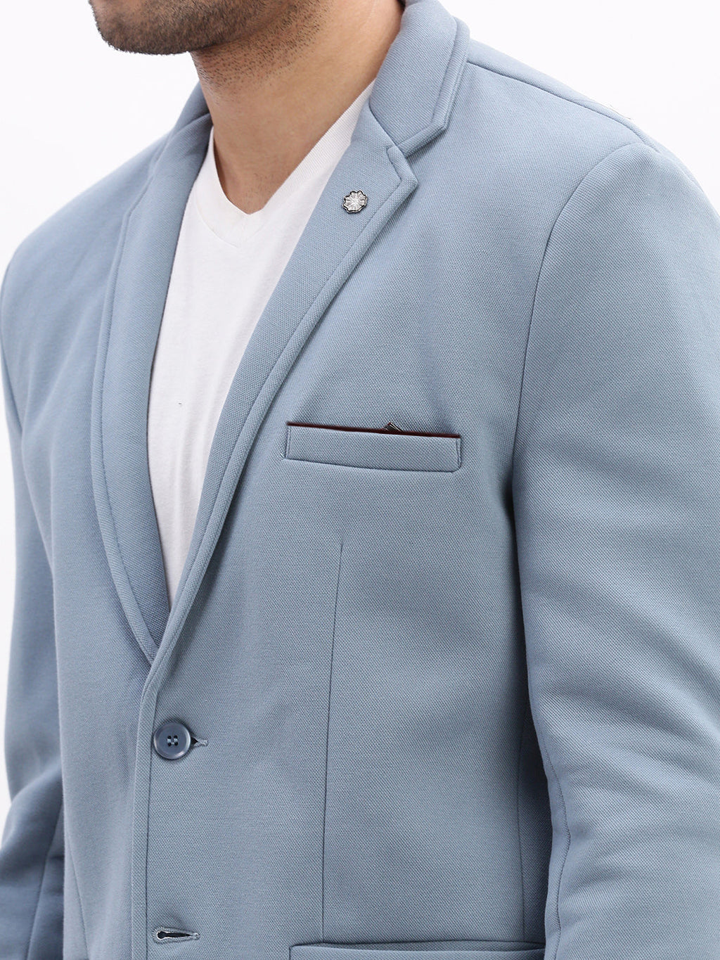 Men's Blue Solid Single Breasted Blazer