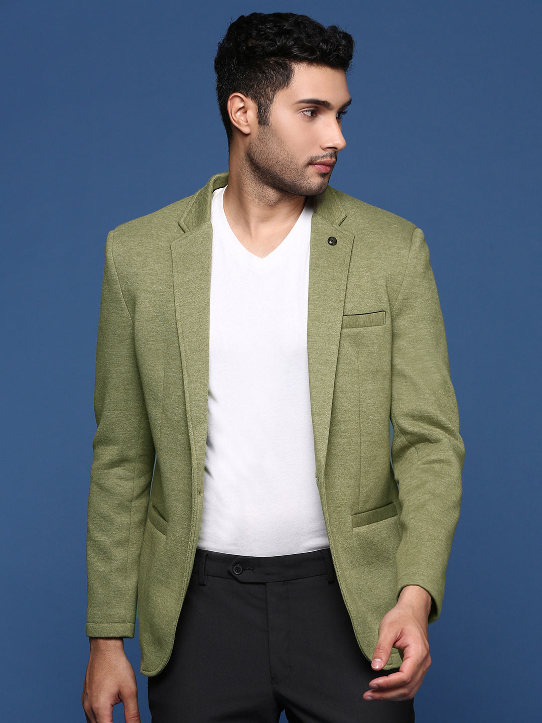 Men's Green Solid Single Breasted Blazer