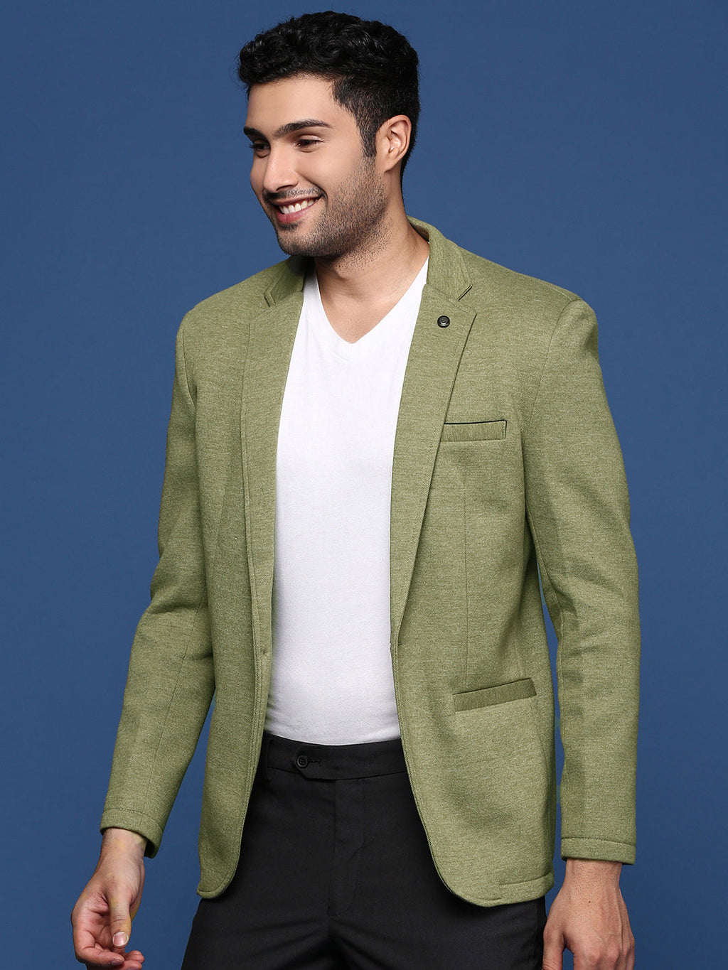 Men's Green Solid Single Breasted Blazer
