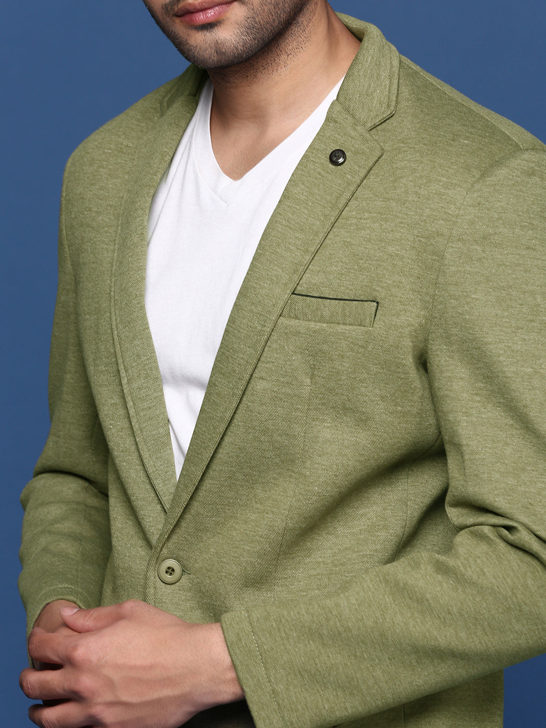 Men's Green Solid Single Breasted Blazer