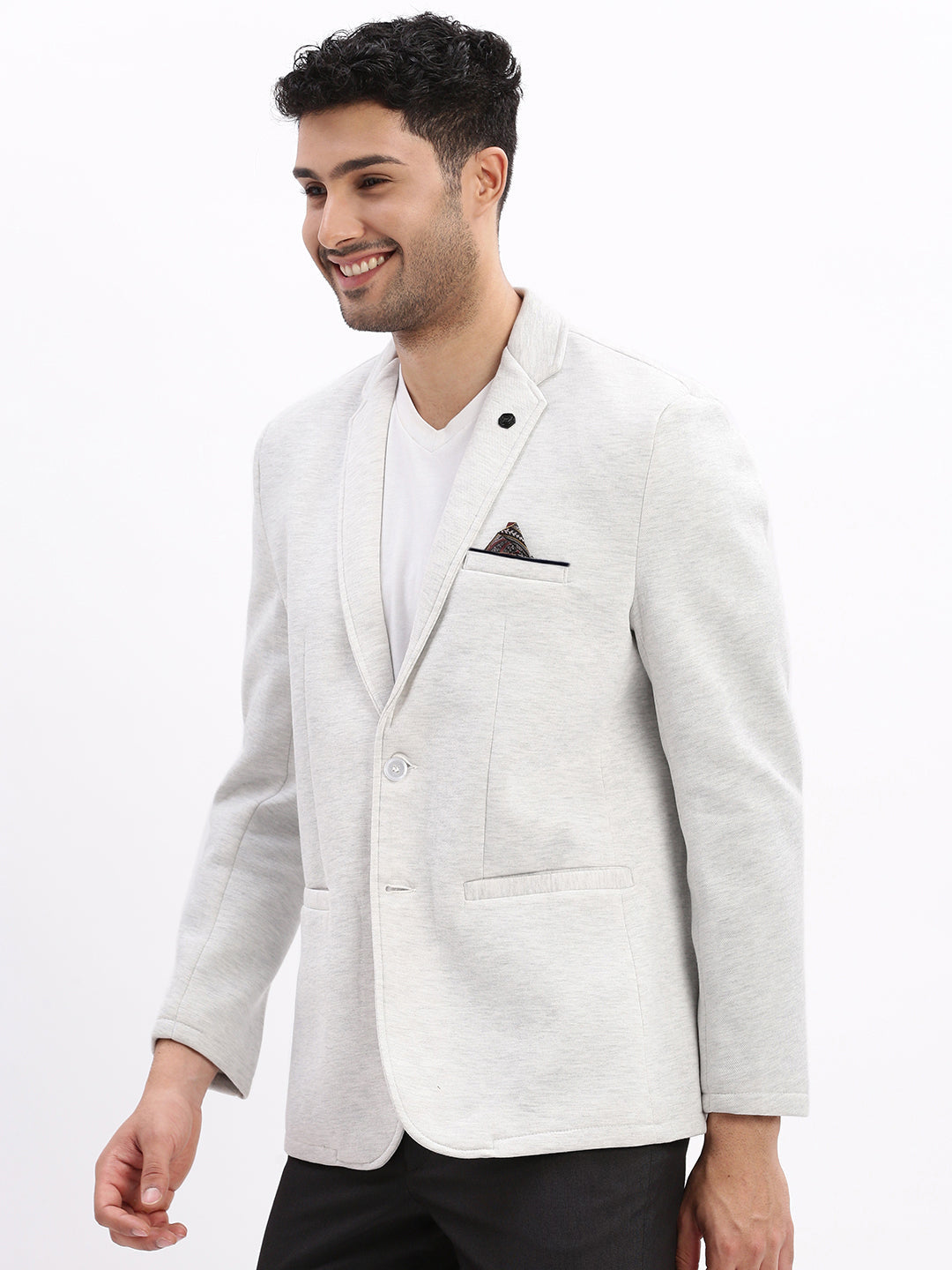 Men's Grey Solid Single Breasted Blazer