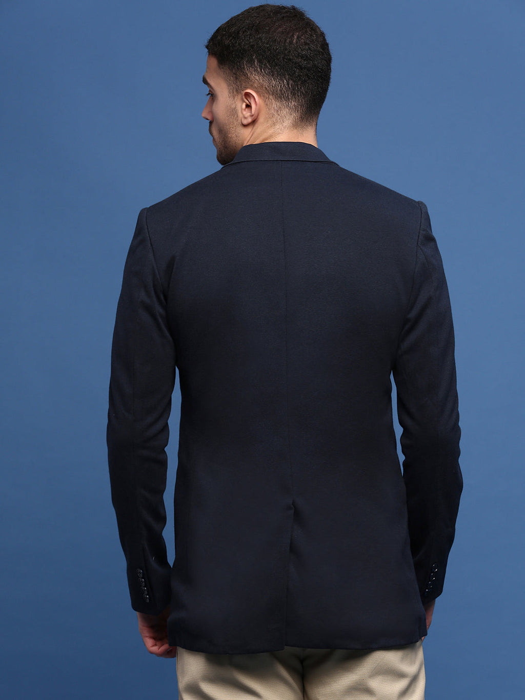 Men's Navy Blue Solid Single Breasted Blazer