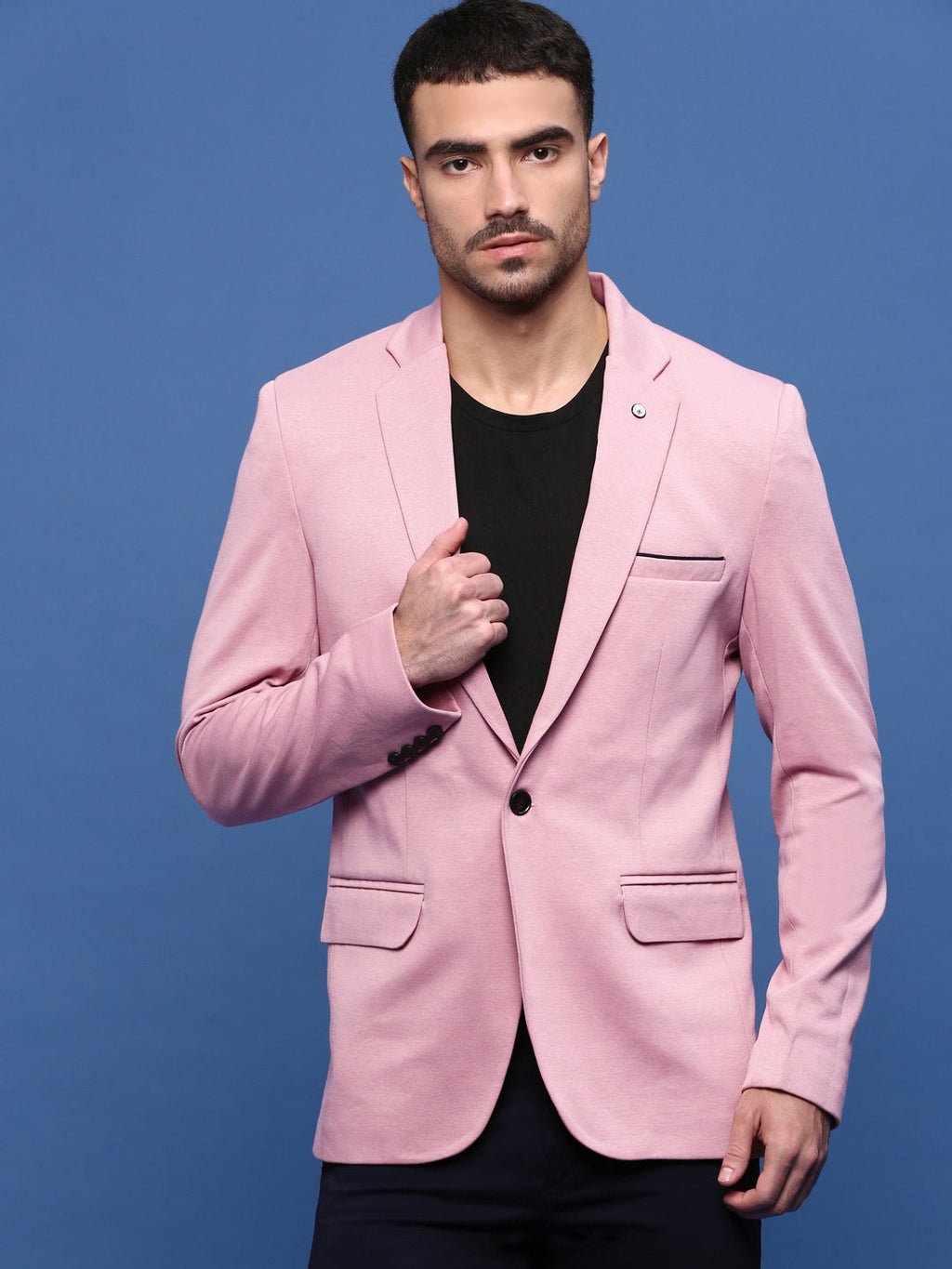 Men's Pink Solid Single Breasted Blazer