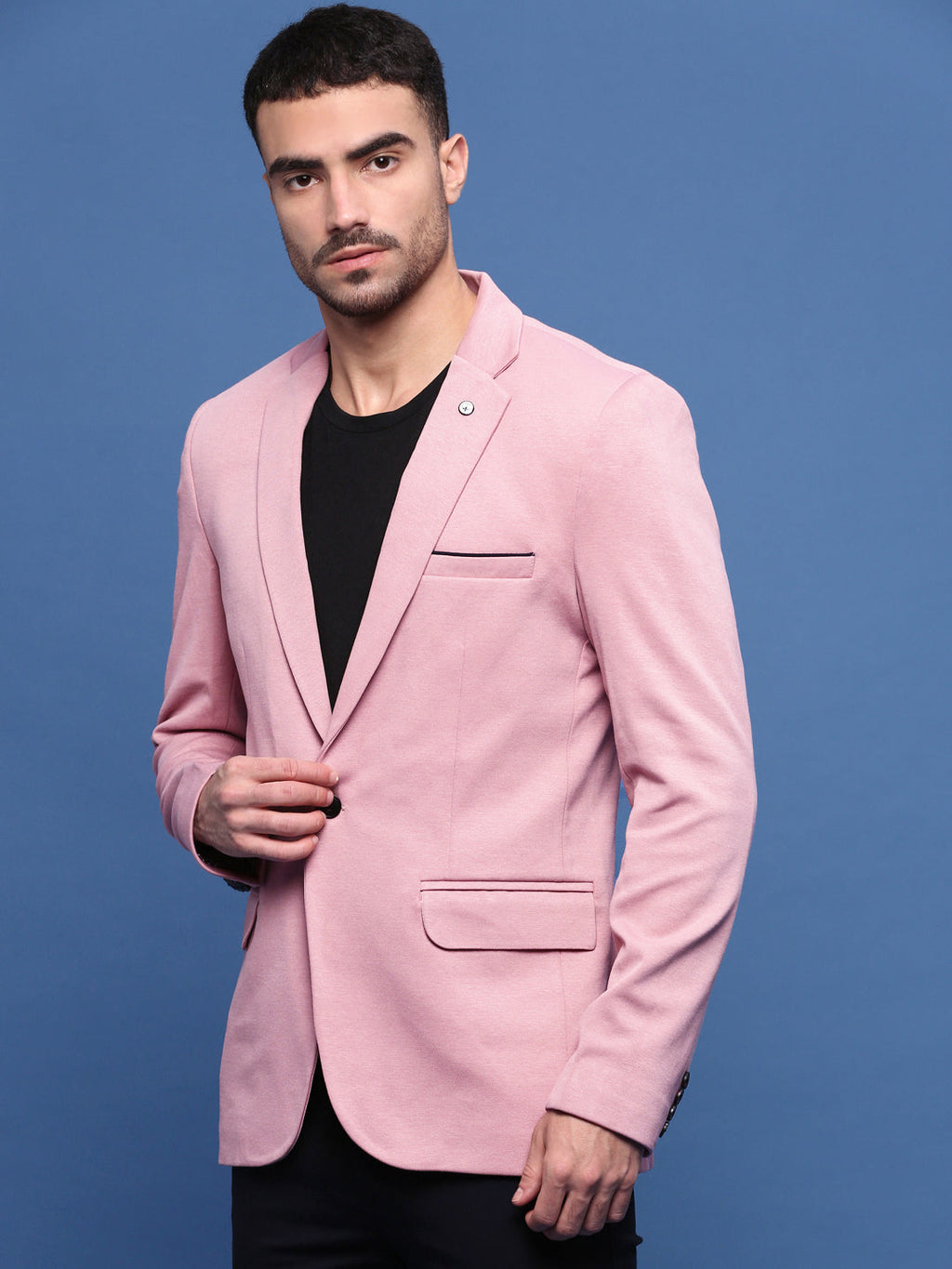 Men's Pink Solid Single Breasted Blazer