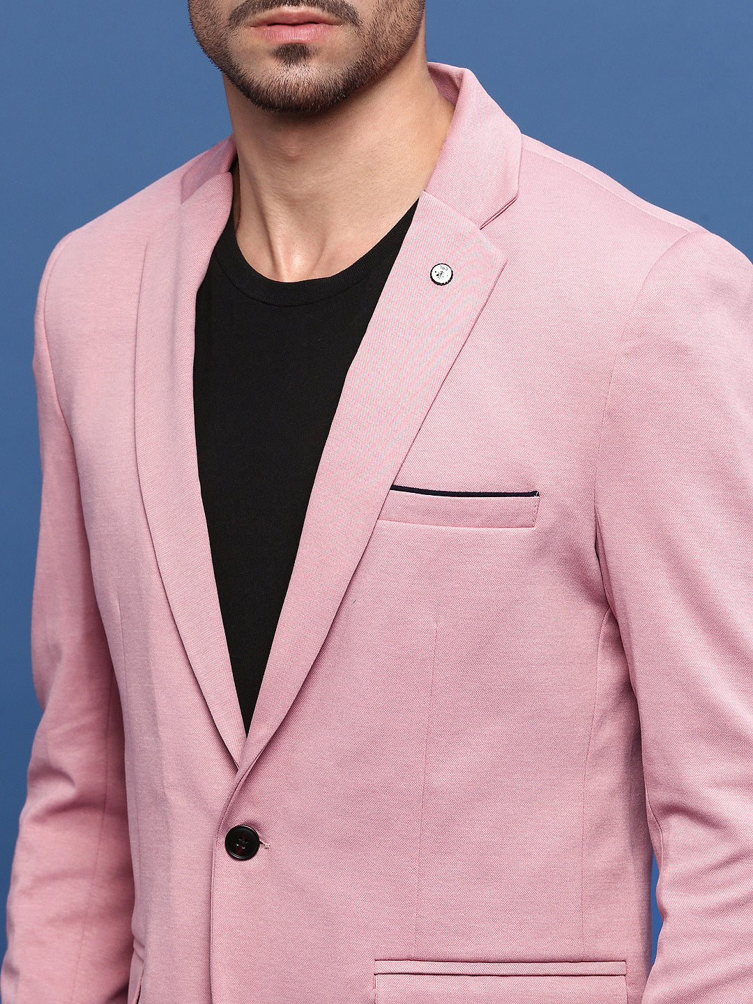 Men's Pink Solid Single Breasted Blazer