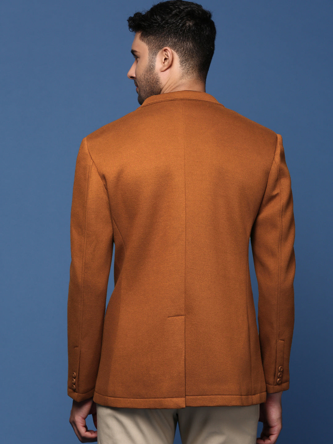 Men's Camel Brown Solid Single Breasted Blazer