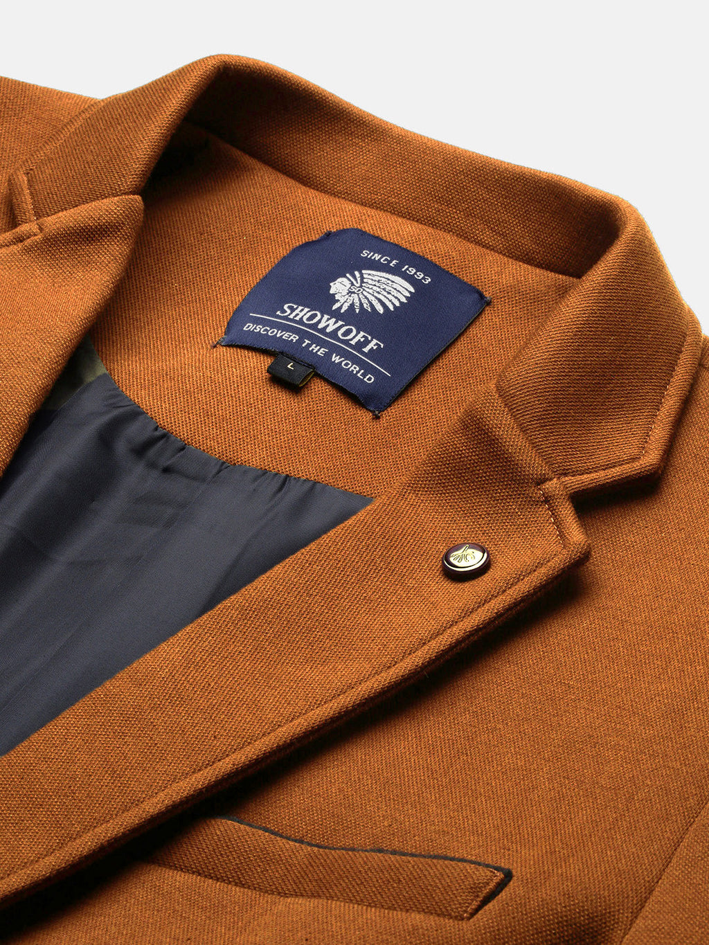 Men's Camel Brown Solid Single Breasted Blazer