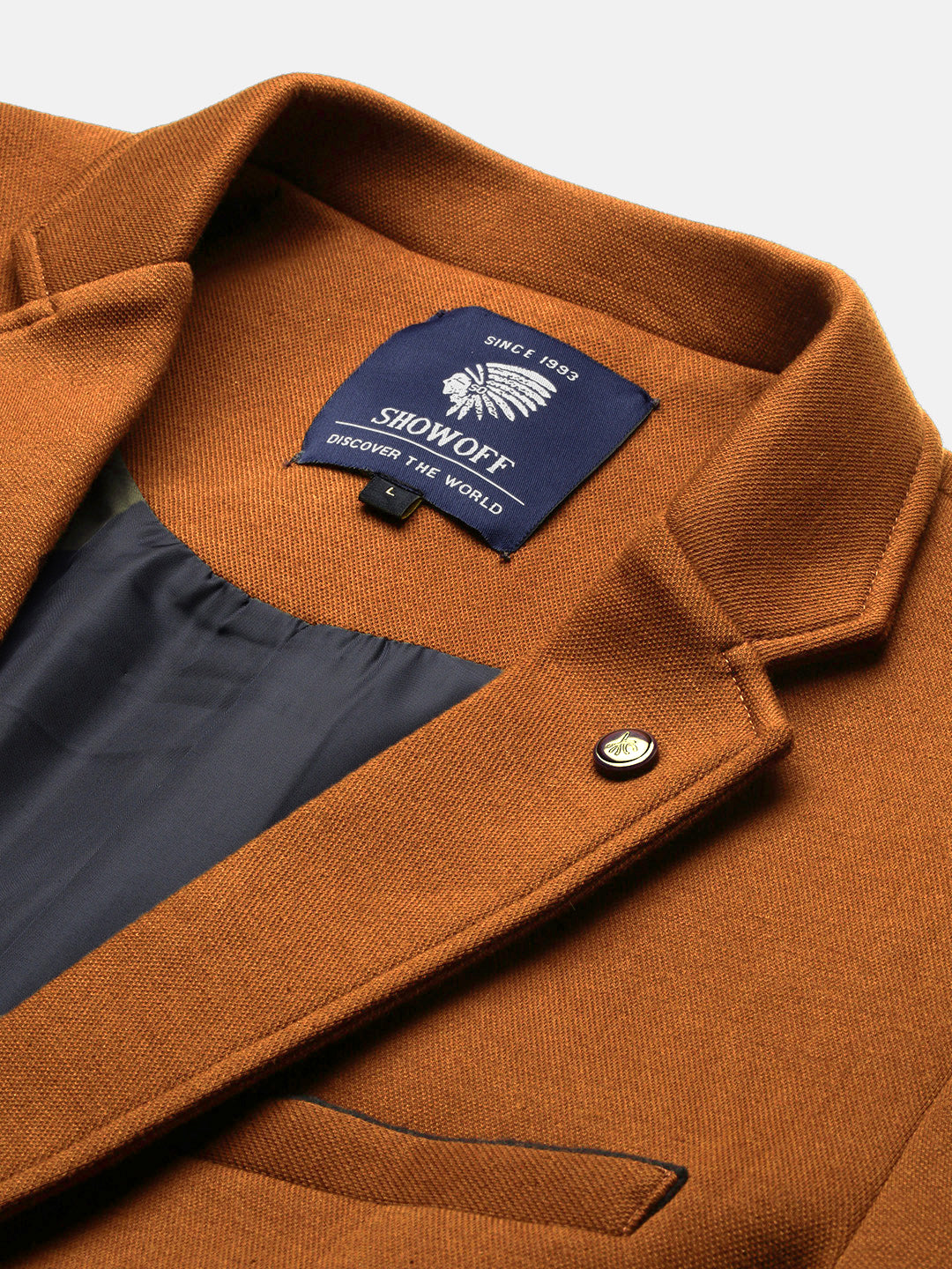 Men's Camel Brown Solid Single Breasted Blazer