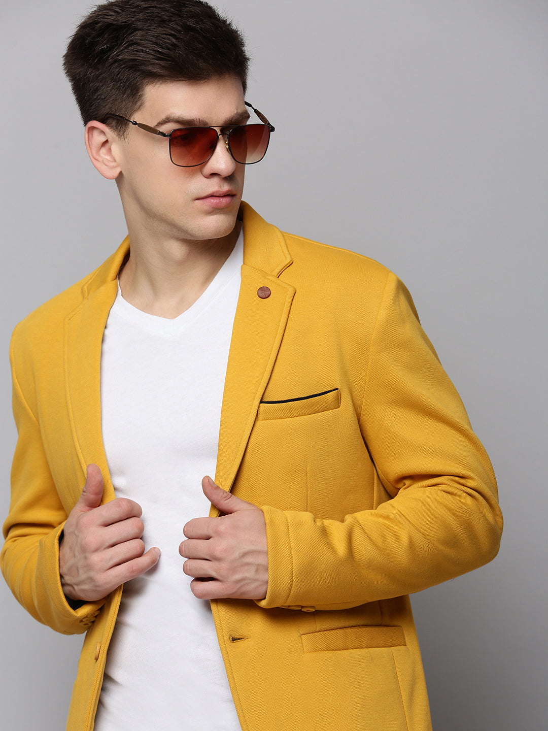 Men's Yellow Open Front Casual Blazers