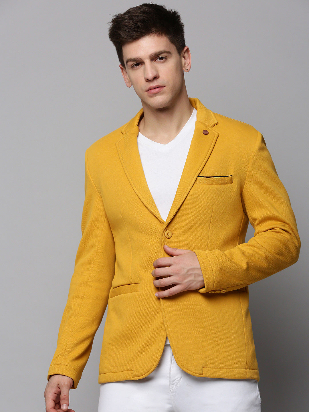 Men's Yellow Open Front Casual Blazers