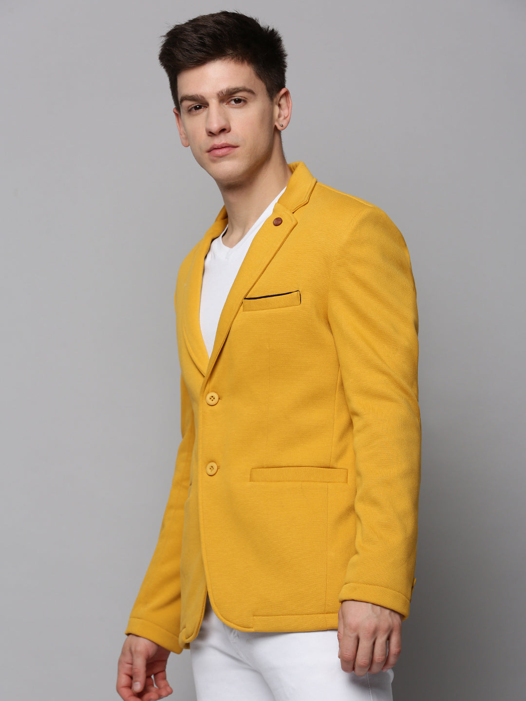 Men's Yellow Open Front Casual Blazers