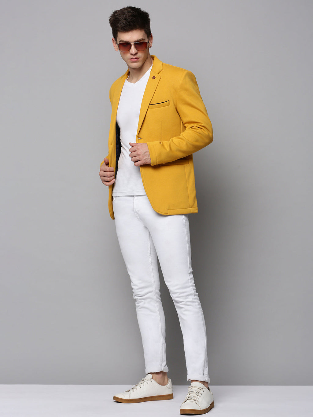 Men's Yellow Open Front Casual Blazers