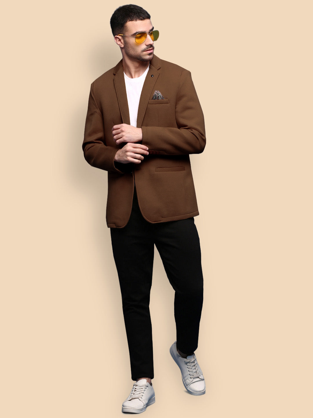 Men's Brown Single-Breasted Slim Fit Blazer with Notched Lapel