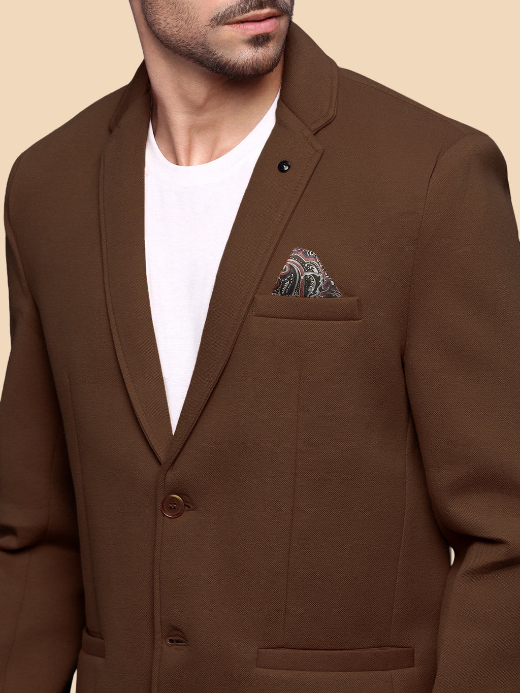 Men's Brown Single-Breasted Slim Fit Blazer with Notched Lapel