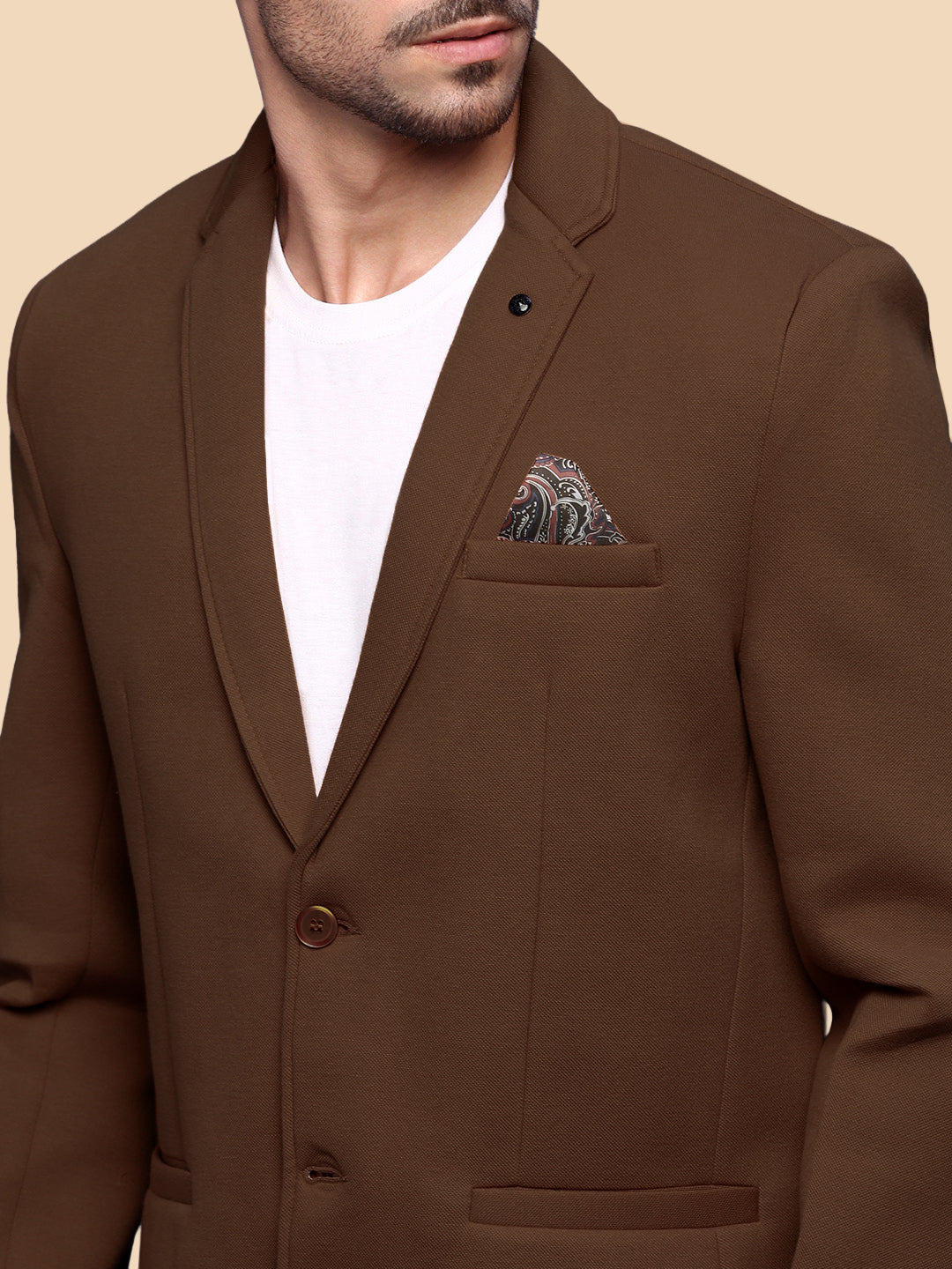 Men's Brown Single-Breasted Slim Fit Blazer with Notched Lapel