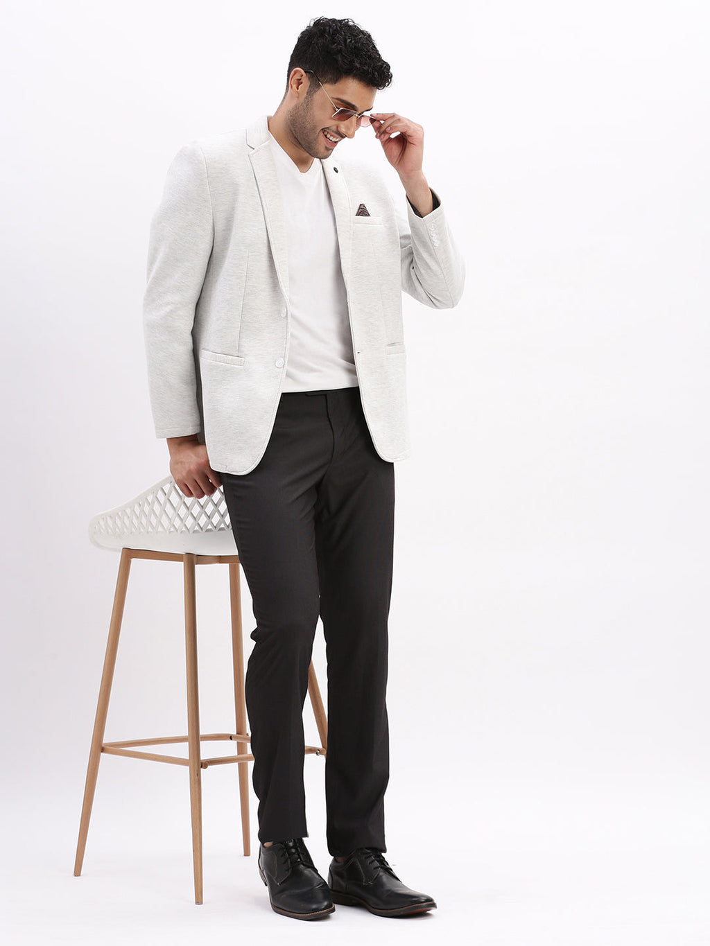 Men's Grey Single-Breasted Slim Fit Blazer with Notched Lapel