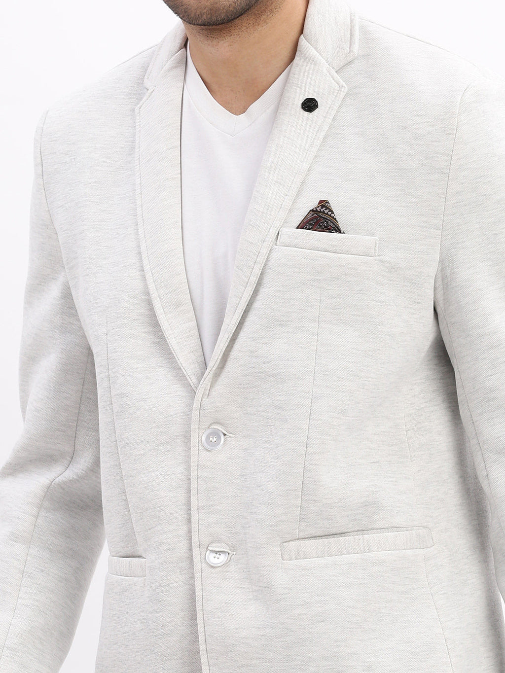 Men's Grey Single-Breasted Slim Fit Blazer with Notched Lapel