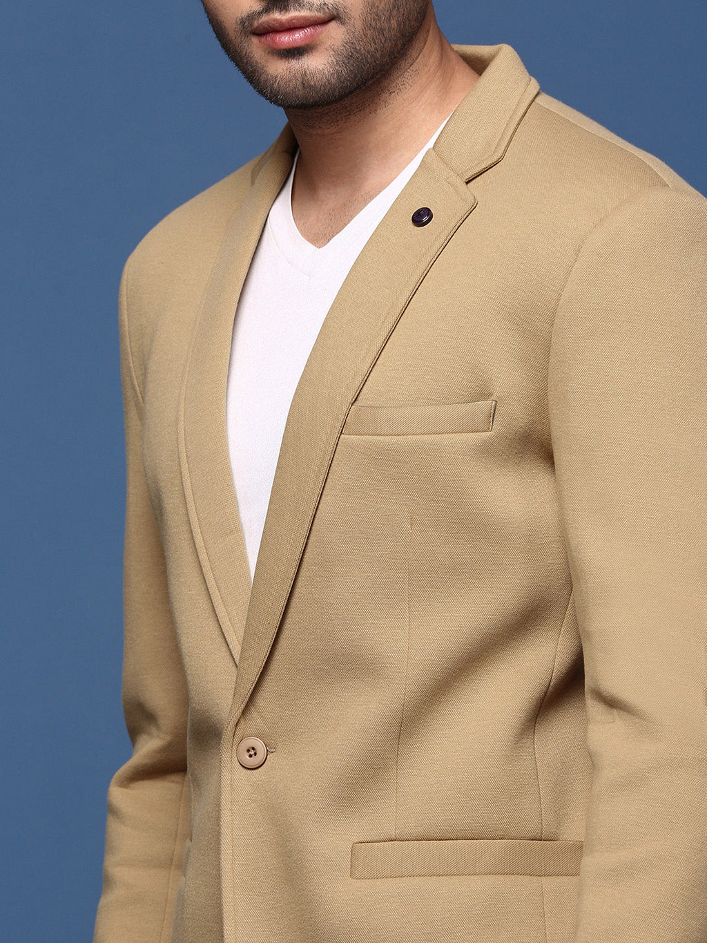 Men's Khaki Single-Breasted Slim Fit Blazer with Notched Lapel