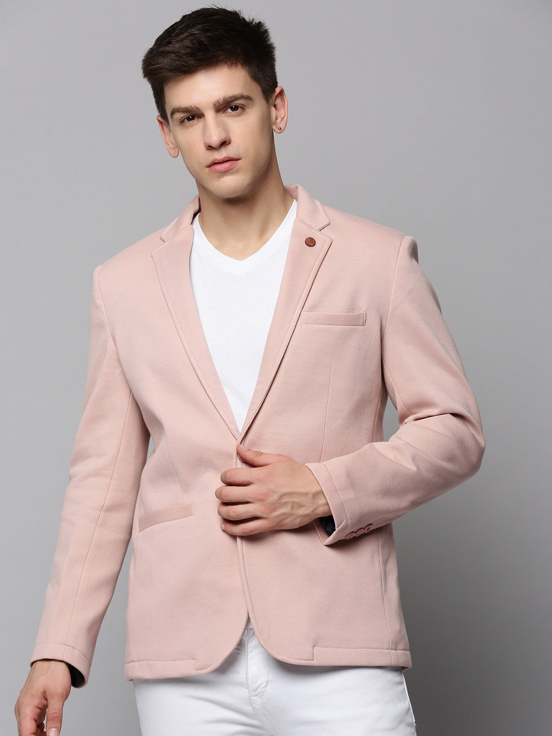 Men's Pink Single-Breasted Slim Fit Blazer with Notched Lapel