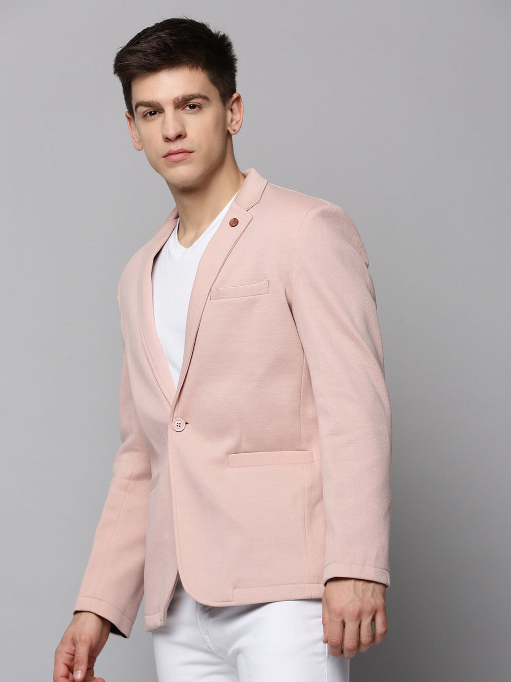 Men's Pink Single-Breasted Slim Fit Blazer with Notched Lapel
