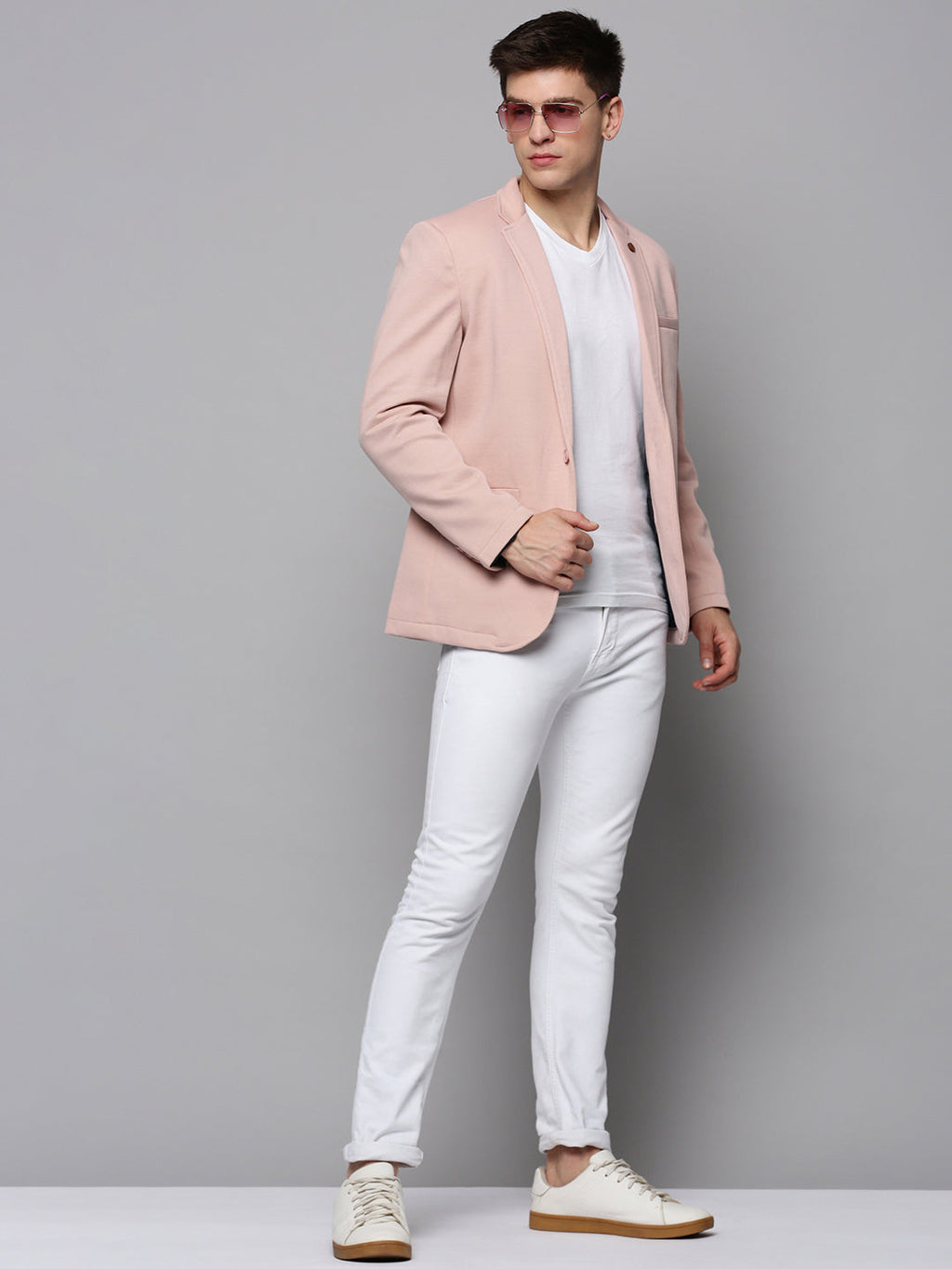 Men's Pink Single-Breasted Slim Fit Blazer with Notched Lapel