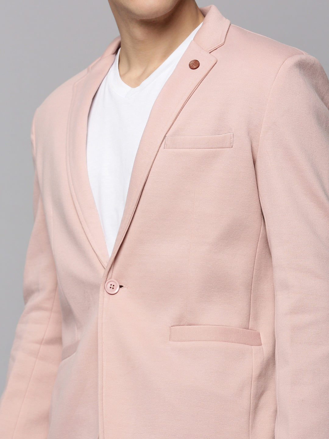 Men's Pink Single-Breasted Slim Fit Blazer with Notched Lapel