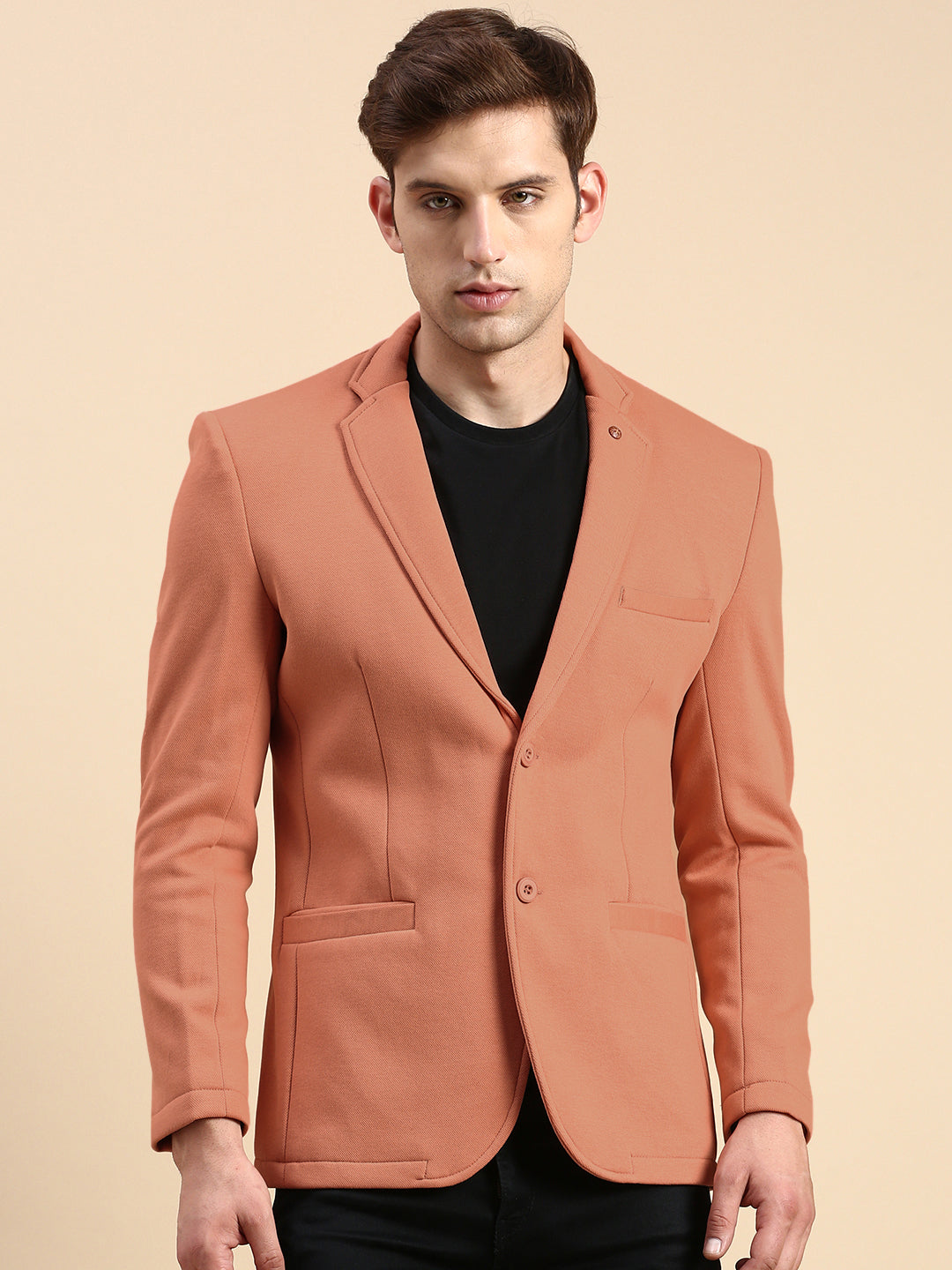 Men's Rust Single-Breasted Slim Fit Blazer with Notched Lapel