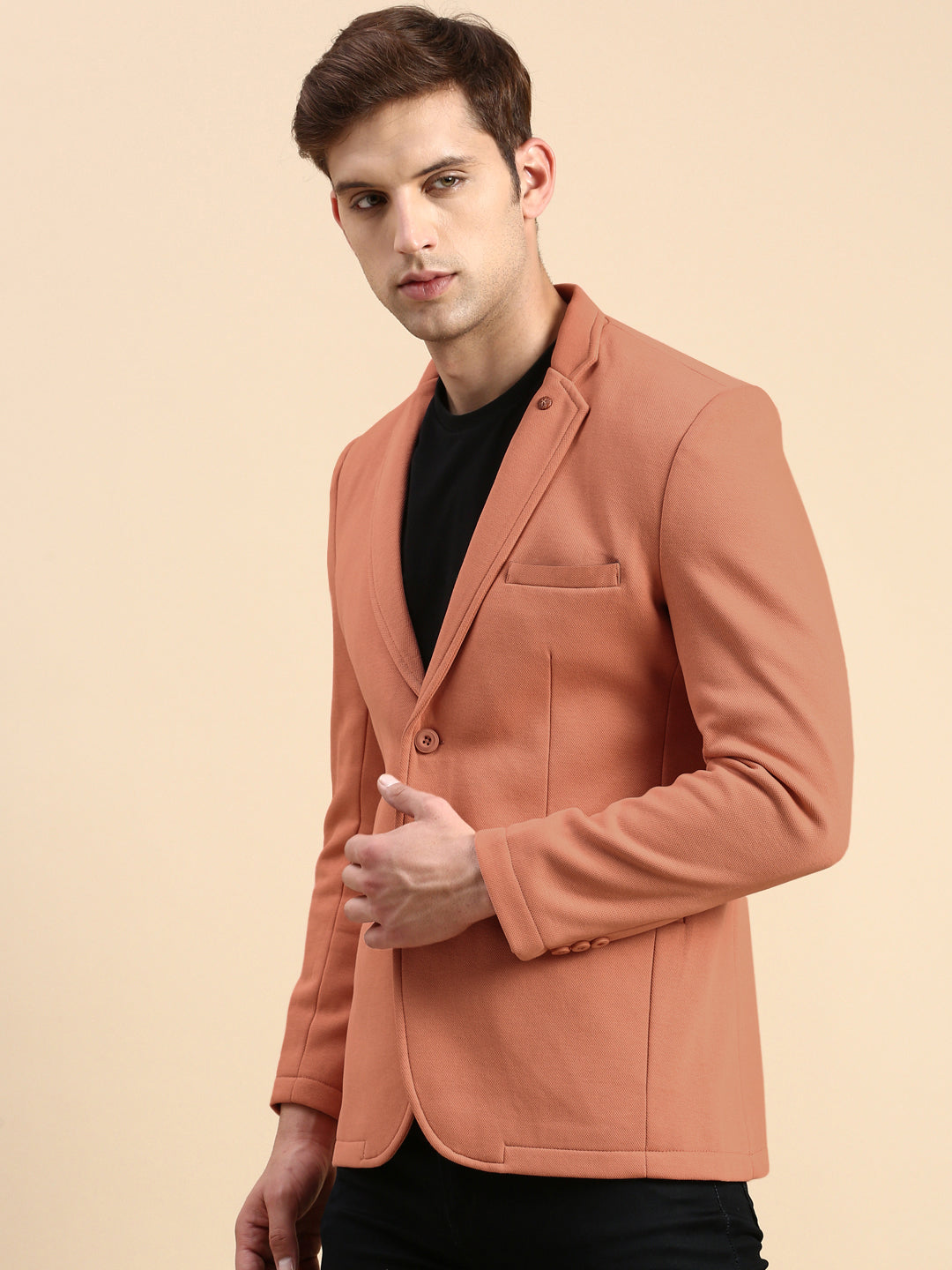 Men's Rust Single-Breasted Slim Fit Blazer with Notched Lapel