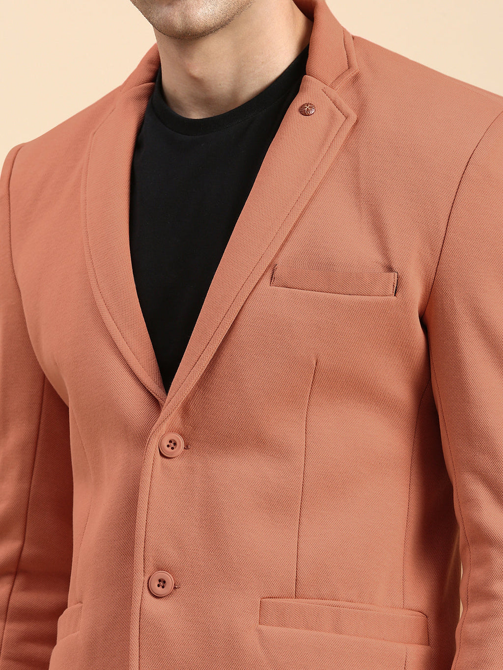 Men's Rust Single-Breasted Slim Fit Blazer with Notched Lapel