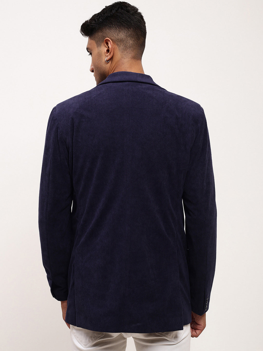 Men's Navy Blue Solid Single Breasted Blazer
