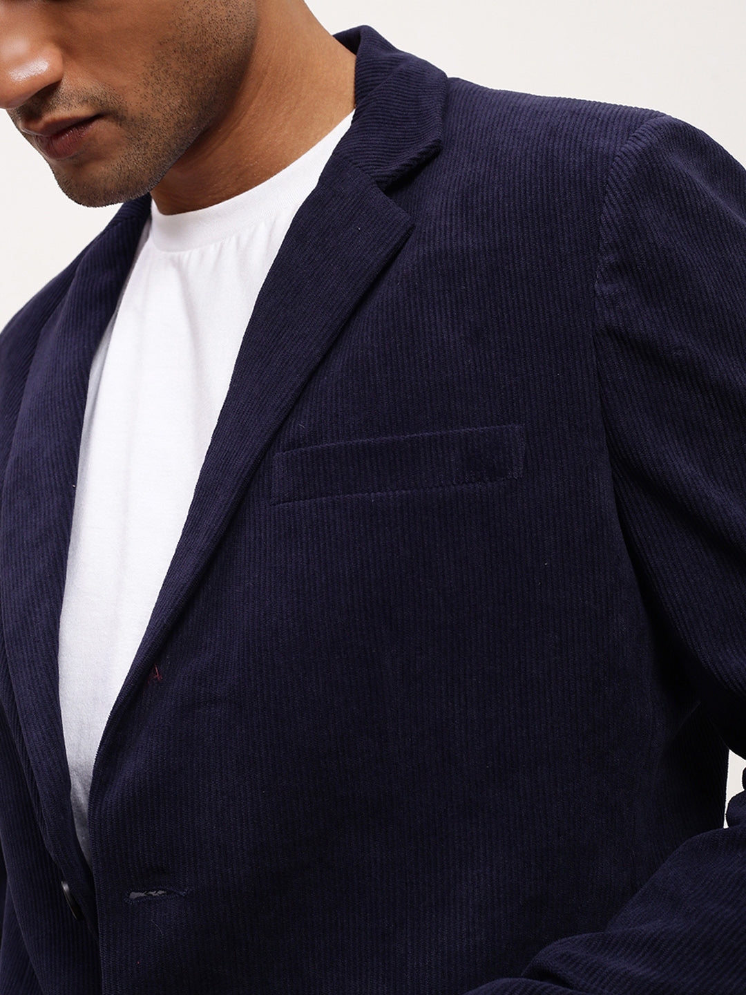 Men's Navy Blue Solid Single Breasted Blazer