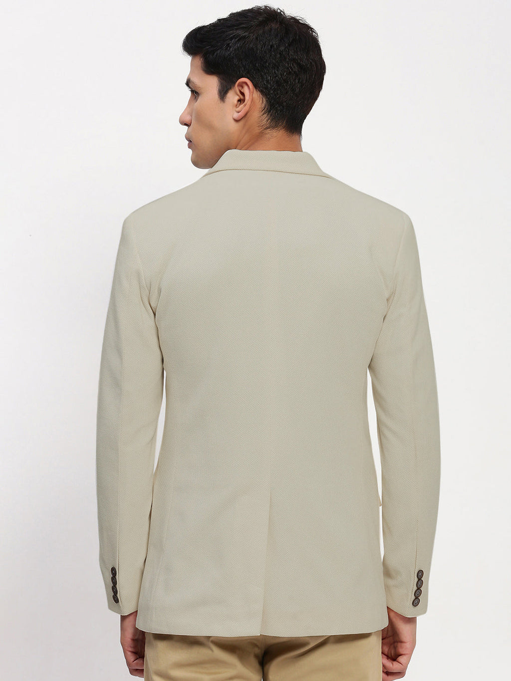 Men's Beige Solid Single Breasted Blazer