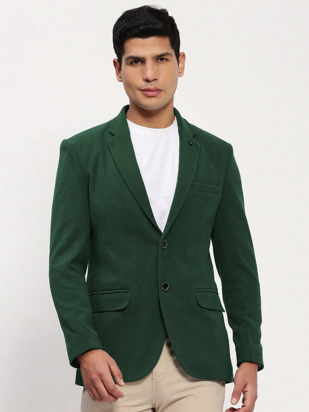 Men's Dark Green Solid Single Breasted Blazer