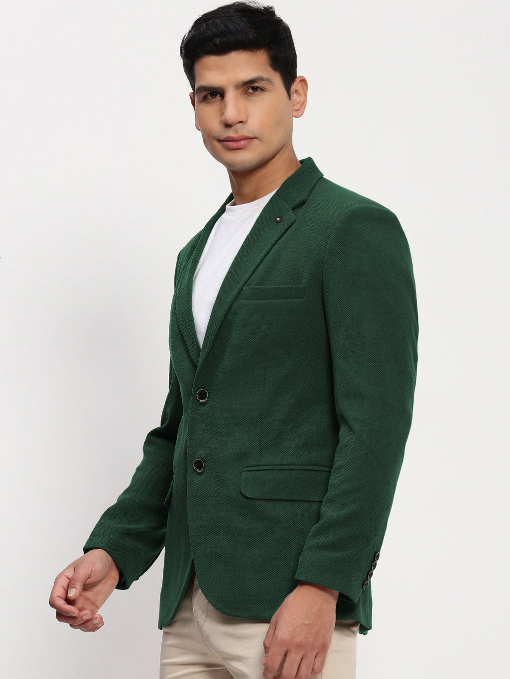 Men's Dark Green Solid Single Breasted Blazer