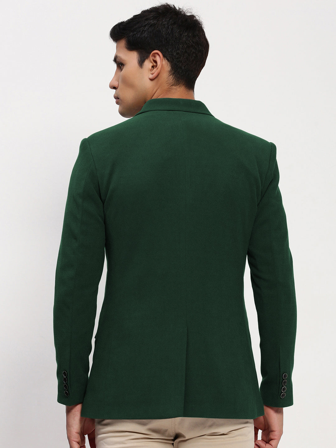 Men's Dark Green Solid Single Breasted Blazer