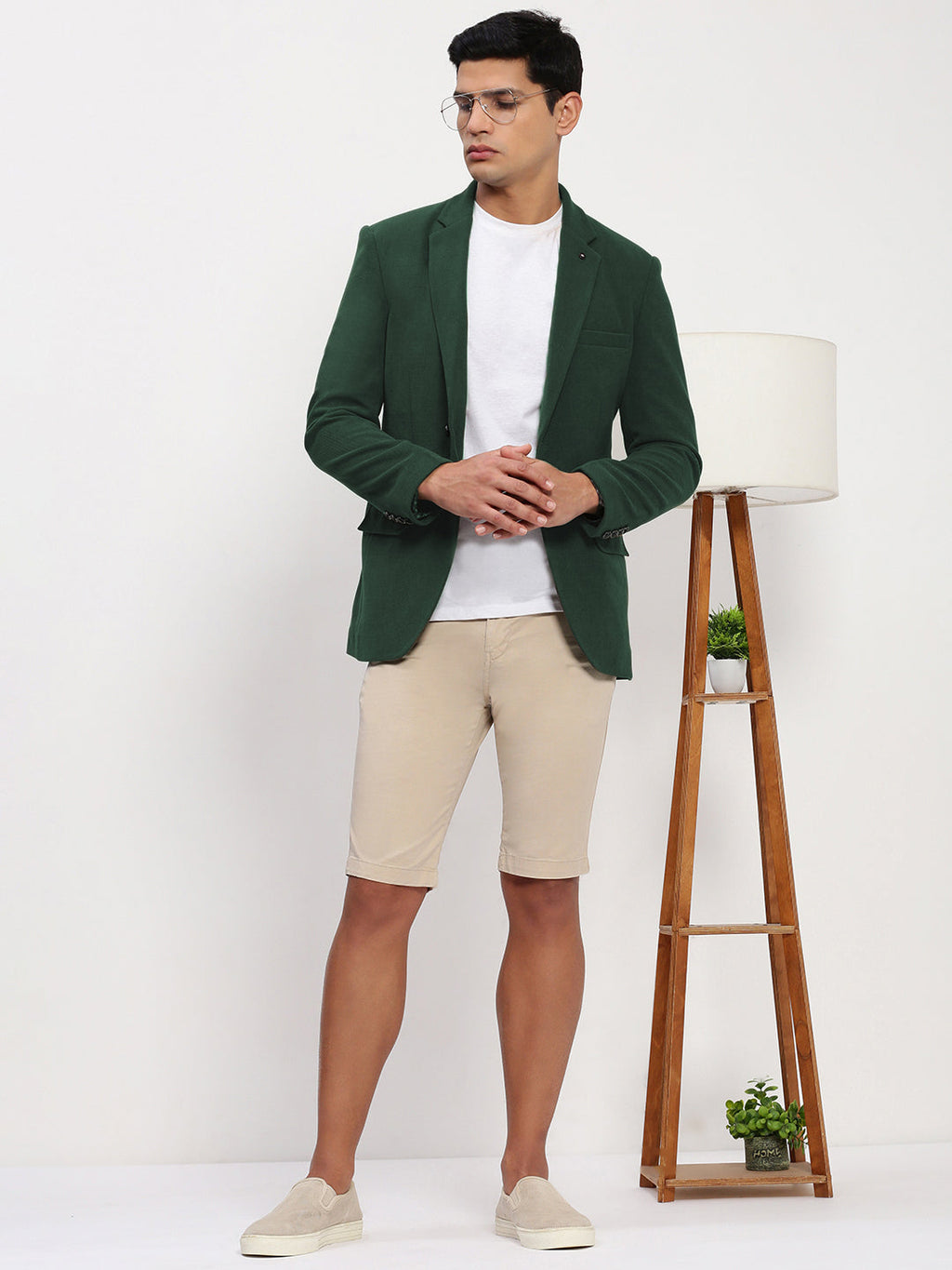 Men's Dark Green Solid Single Breasted Blazer
