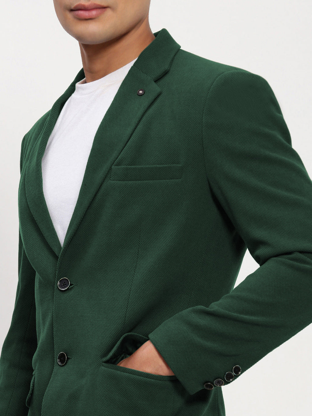 Men's Dark Green Solid Single Breasted Blazer