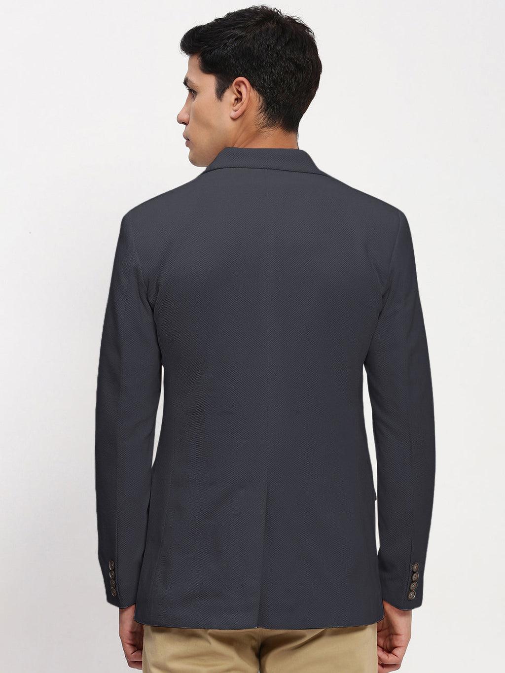 Men's Grey Solid Single Breasted Blazer